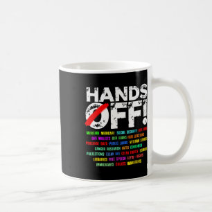 Handen af van protest sociale zekerheid koffiemok