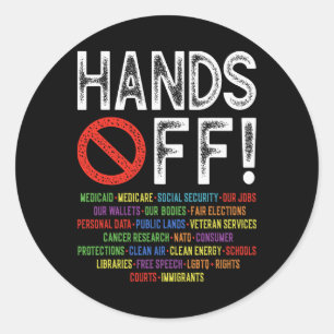 Handen af van protest van sociale zekerheid verzet ronde sticker