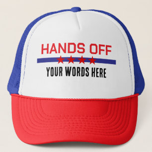 Handen af van uw woorden hier rood wit blauw trucker pet
