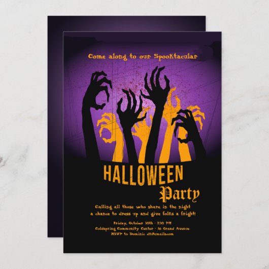 Handen bereiken Halloween-feestuitnodiging Kaart (Voorkant / Achterkant)