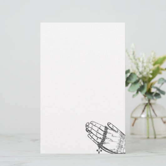 Handen bidden met Rosary Beads Briefpapier (Staand voorkant)