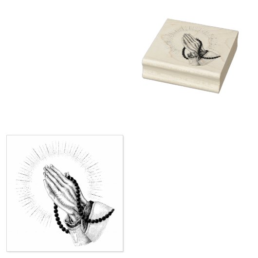 Handen bidden met Rosery Rubber Stamp Rubberstempel (Gestempeld)