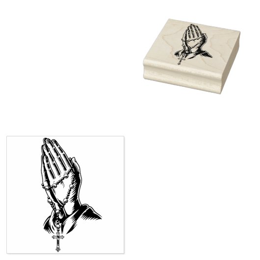 Handen bidden met Rosery Rubberstempel (Gestempeld)