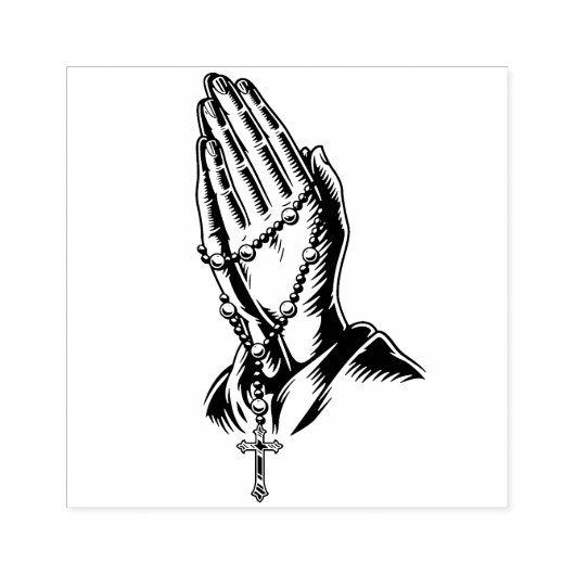 Handen bidden met Rosery Rubberstempel (Afrduk)