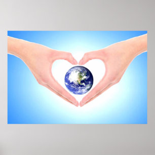 Handen die aarde omarmen door liefde te genezen poster