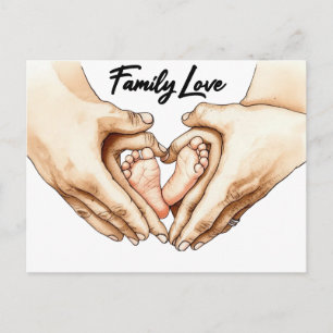 Handen die babyvoetjes vasthouden briefkaart