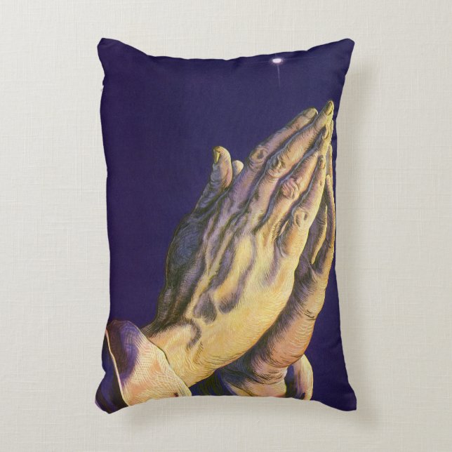  handen die bidden met de ster van Bethlehem Accent Kussen (Voorkant(Verticaal))