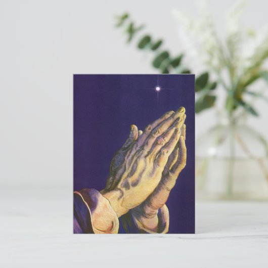  handen die bidden met de ster van Bethlehem Briefkaart (Staand voorkant)
