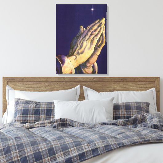  handen die bidden met de ster van Bethlehem Canvas Afdruk (Insitu (Slaapkamer))