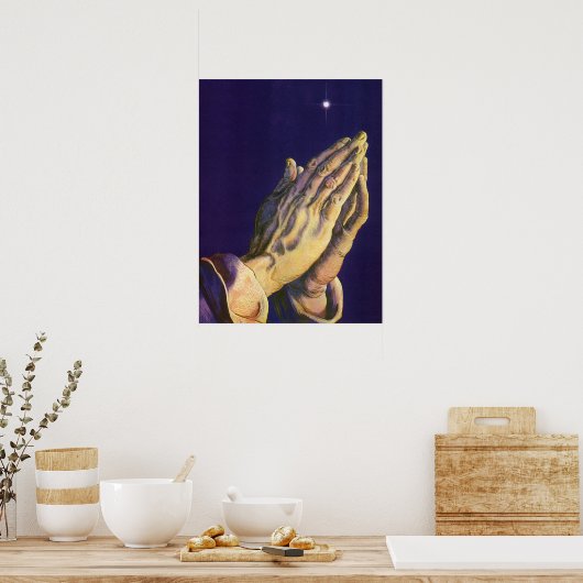  handen die bidden met de ster van Bethlehem Poster (Keuken)