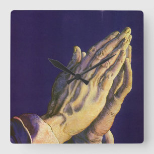 handen die bidden met de ster van Bethlehem Vierkante Klok