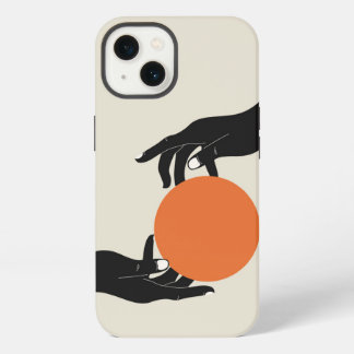 Handen die de zon vasthouden. Retro ontwerp iPhone 13 Hoesje