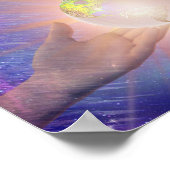 Handen die een gloeiend Wereldbol vasthouden. Poster (Hoek)