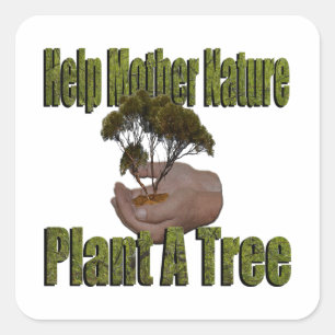 Handen die een groeiende boom houden, helpen Natuu Vierkante Sticker