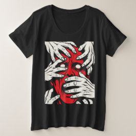 Handen die gezicht bedekken Horror Rode Demon Kuns Grote Maat T-shirt