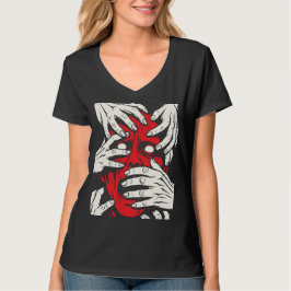 Handen die gezicht bedekken Horror Rode Demon Kuns T-shirt