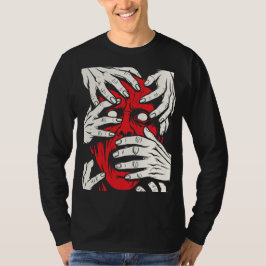Handen die gezicht bedekken Horror Rode Demon Kuns T-shirt