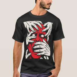 Handen die gezicht bedekken Horror Rode Demon Kuns T-shirt