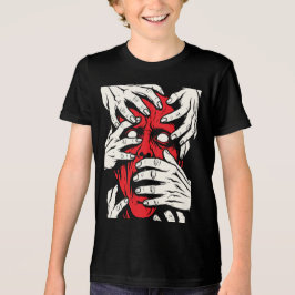 Handen die gezicht bedekken Horror Rode Demon Kuns Tri-Blend Shirt