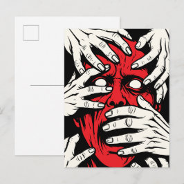 Handen die het gezicht bedekken Horror Rode Demon  Briefkaart
