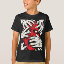 Handen die het gezicht bedekken Horror Rode Demon  T-shirt