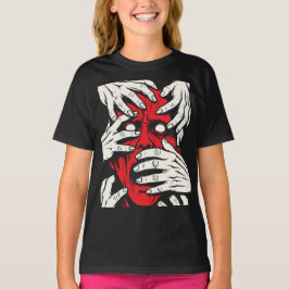 Handen die het gezicht bedekken Horror Rode Demon  T-shirt
