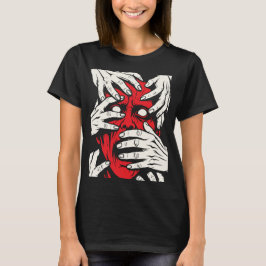 Handen die het gezicht bedekken Horror Rode Demon  T-shirt