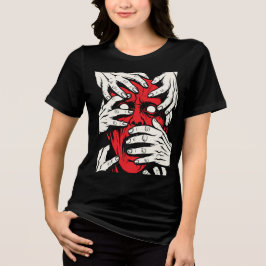 Handen die het gezicht bedekken Horror Rode Demon  Tri-Blend Shirt