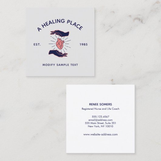 Handen die het menselijk hart vasthouden vierkante visitekaartje (Voorkant / Achterkant)