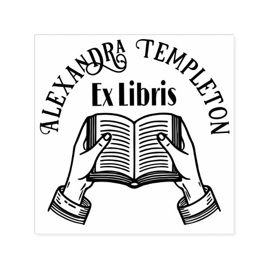 Handen die open boek vasthouden #1PS Ex Libris Boe Zelfinktende Stempel (Design)