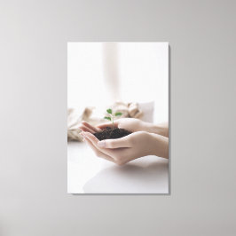 Handen die zaailing vasthouden Groei Hoop Canvas Afdruk