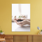 Handen die zaailing vasthouden Groei Hoop Canvas Afdruk (Insitu (Woonkamer))