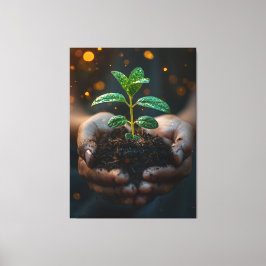 Handen die zaailinggroei hopen kunst vasthouden canvas afdruk