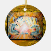 Handen en kruis van bescherming keramisch ornament (Voorkant)