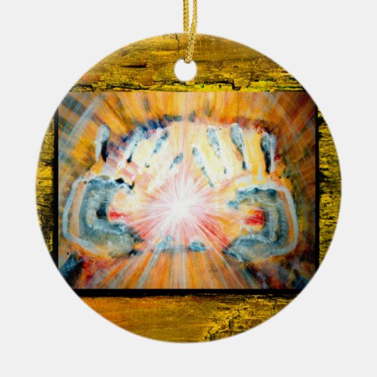 Handen en kruis van bescherming keramisch ornament (Voorkant)