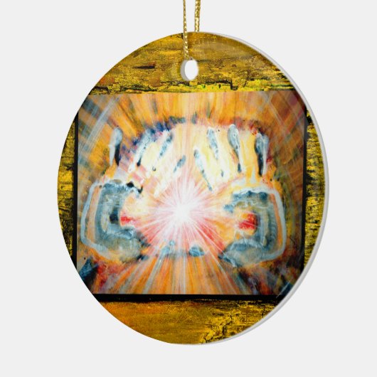 Handen en kruis van bescherming keramisch ornament (Links)