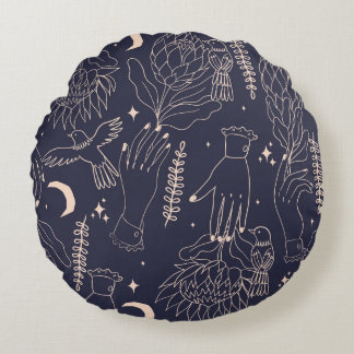  Handen en Vogels: Artistiek Patroon Rond Kussen