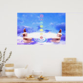 Handen, energie, chakra-symbolen, blauw poster (Keuken)