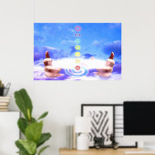 Handen, energie, chakra-symbolen, blauw poster (Thuiskantoor)
