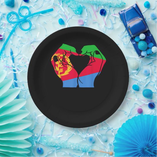 Handen hart met Eritrese vlag Papieren Bordje (Feest)