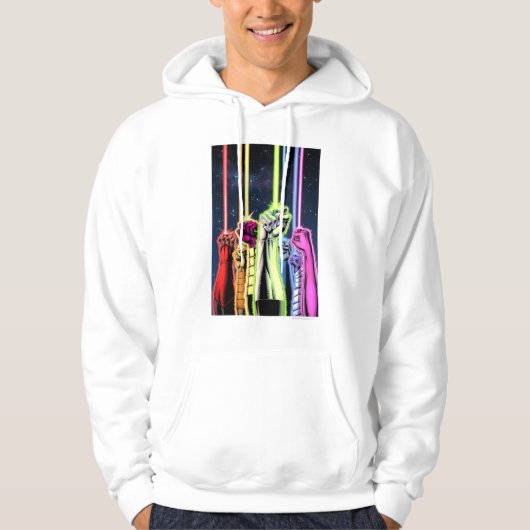 Handen in de lucht met ringen - Kleur Hoodie (Voorkant)