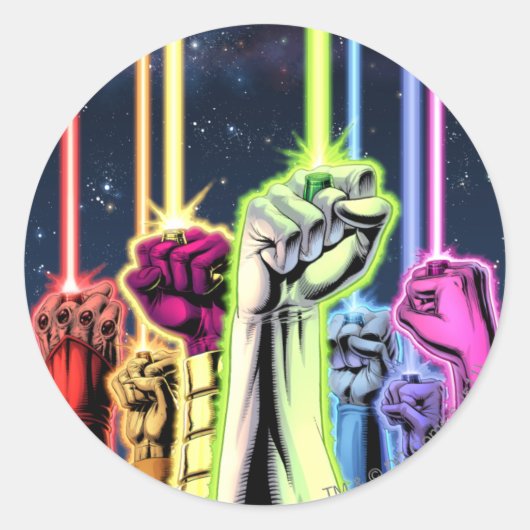 Handen in de lucht met ringen - Kleur Ronde Sticker (Voorkant)