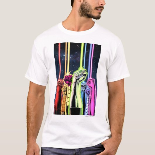 Handen in de lucht met ringen - Kleur T-shirt (Voorkant)