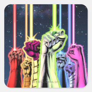 Handen in de lucht met ringen - Kleur Vierkante Sticker