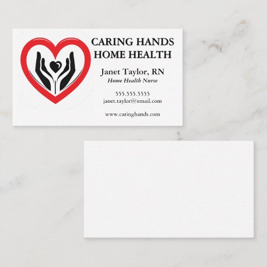 Handen in een hart Home Health Nurse Visitekaartje (Voorkant / Achterkant)