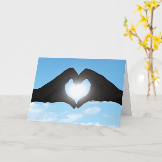 Handen in Hartvorm Silhouet tegen Blauwe Lucht Kaart (Gele Bloem)