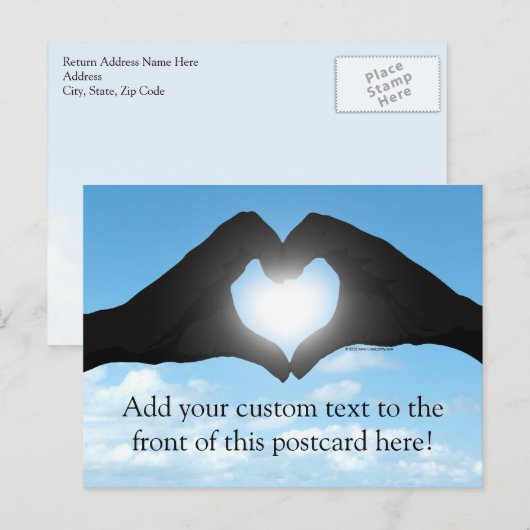 Handen in Heart Shape Silhouette op Blue Sky Briefkaart (Voorkant / Achterkant)
