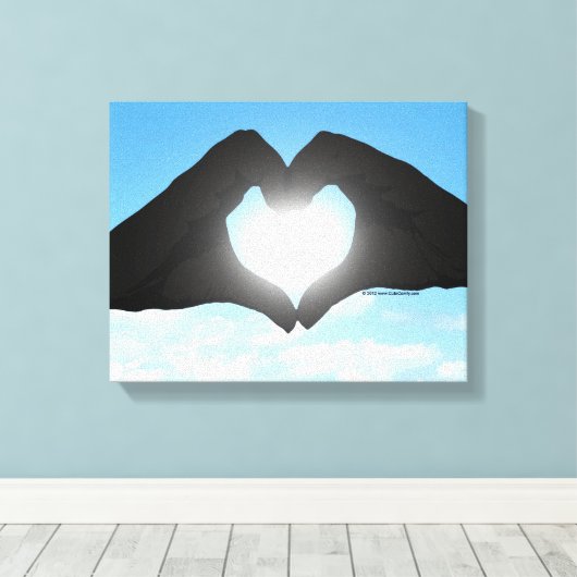 Handen in Heart Shape Silhouette op Blue Sky Canvas Afdruk (Insitu (Houten vloer))