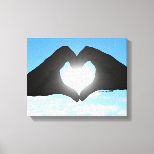 Handen in Heart Shape Silhouette op Blue Sky Canvas Afdruk (Voorkant)