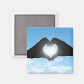 Handen in Heart Shape Silhouette op Blue Sky Magneet (Voorkant / Achterkant)